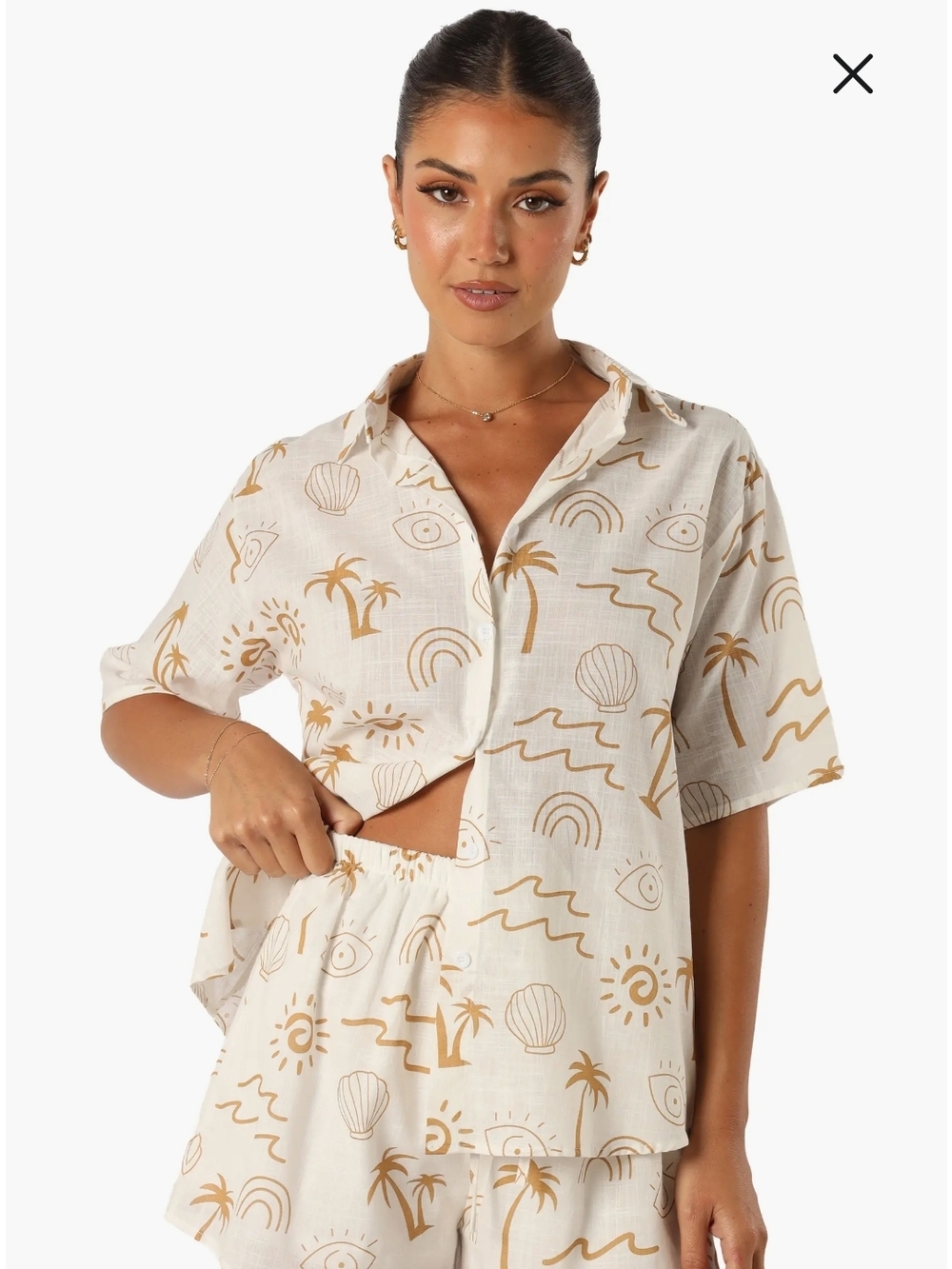 Petal & Pup Cream and Tan Printed Short Jumpsuit Set